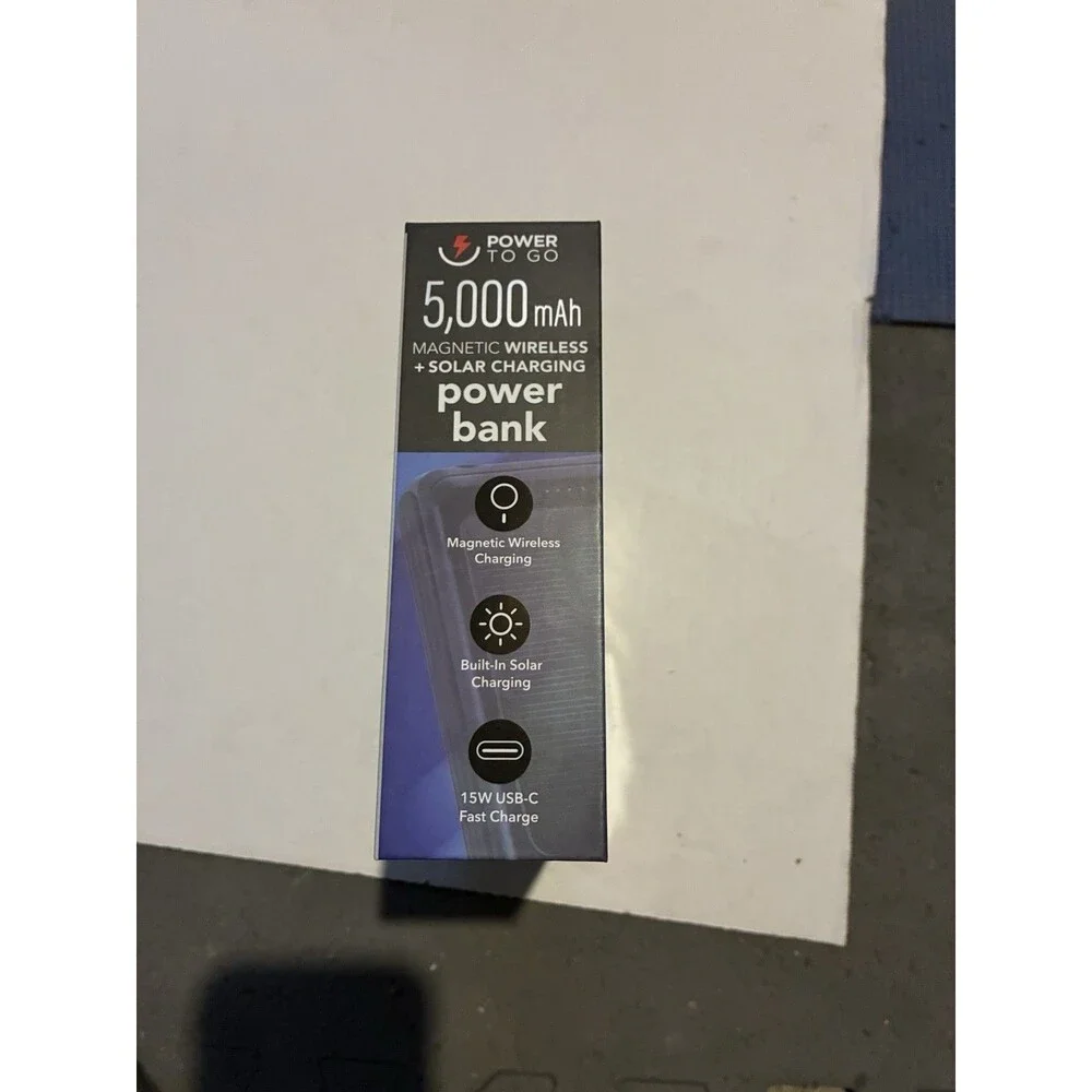 Power Bank, 5, 000mAh, 2 in 1 Fast Charge, Magnetic Wireless + Solar Recharging